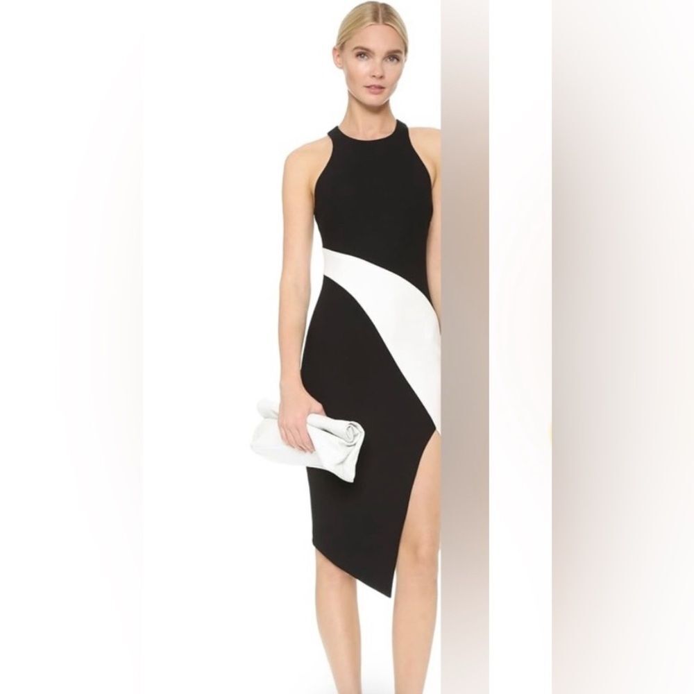 Elizabeth and James Shylen Asymmetrical Midi Dress in Black & White Sz 0 - Picture 2 of 16